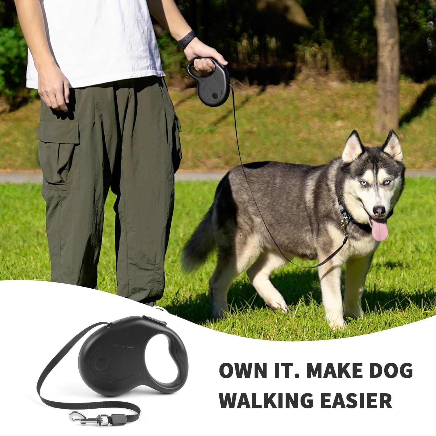 Charkool 9.8ft Retractable Dog Leash with Anti-Slip Handle One-Hand Brake,dog leash for Small/Medium dogs