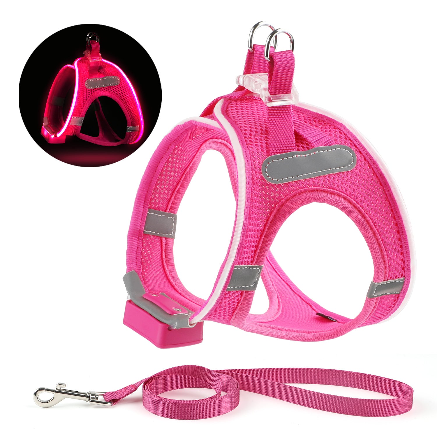 LED Dog Harness Rechargeable, Lighted Dog Vest Harness for Night Walking,Reflective Safety Vest for Small Dogs,Adjustable Soft Mesh