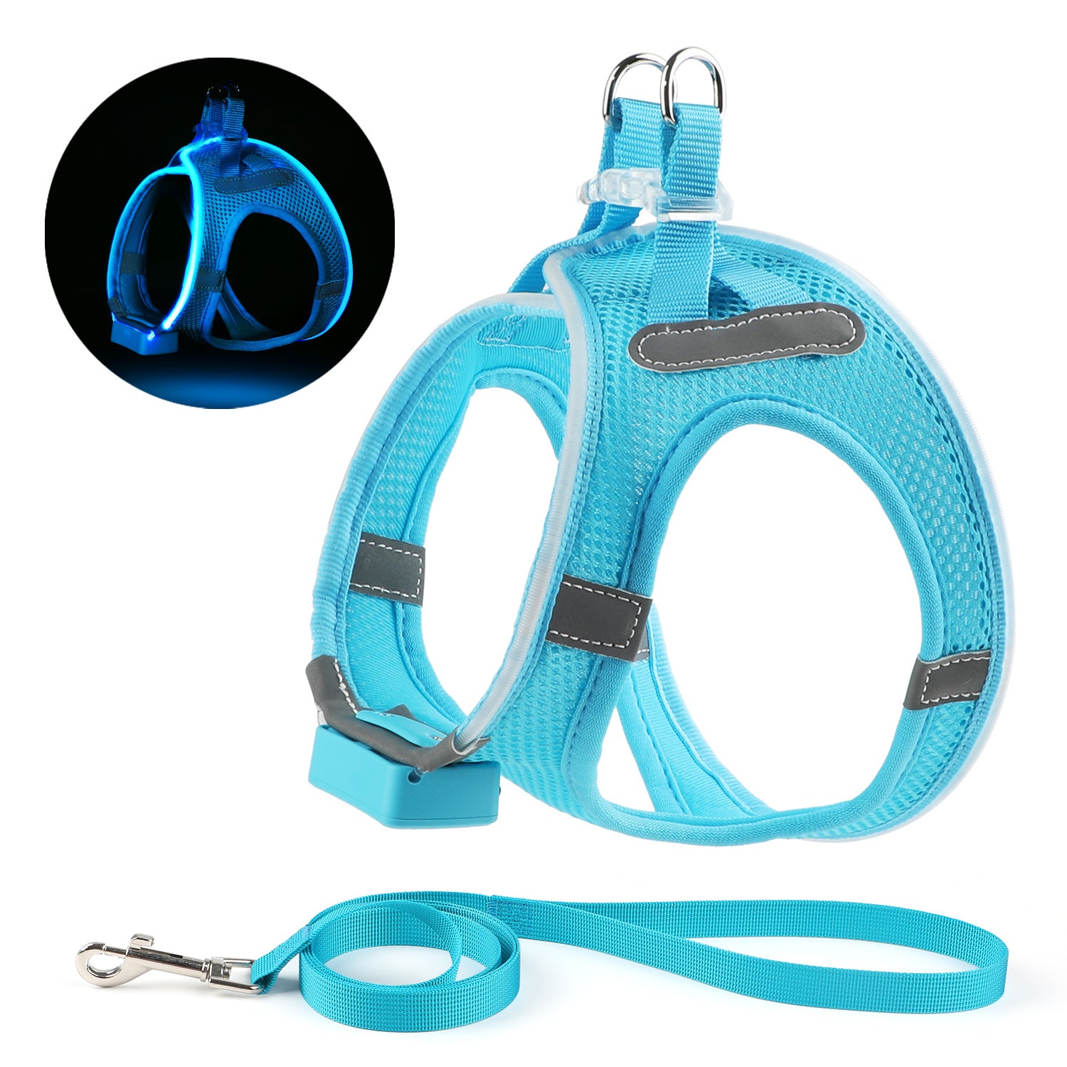 LED Dog Harness Rechargeable, Lighted Dog Vest Harness for Night Walking,Reflective Safety Vest for Small Dogs,Adjustable Soft Mesh