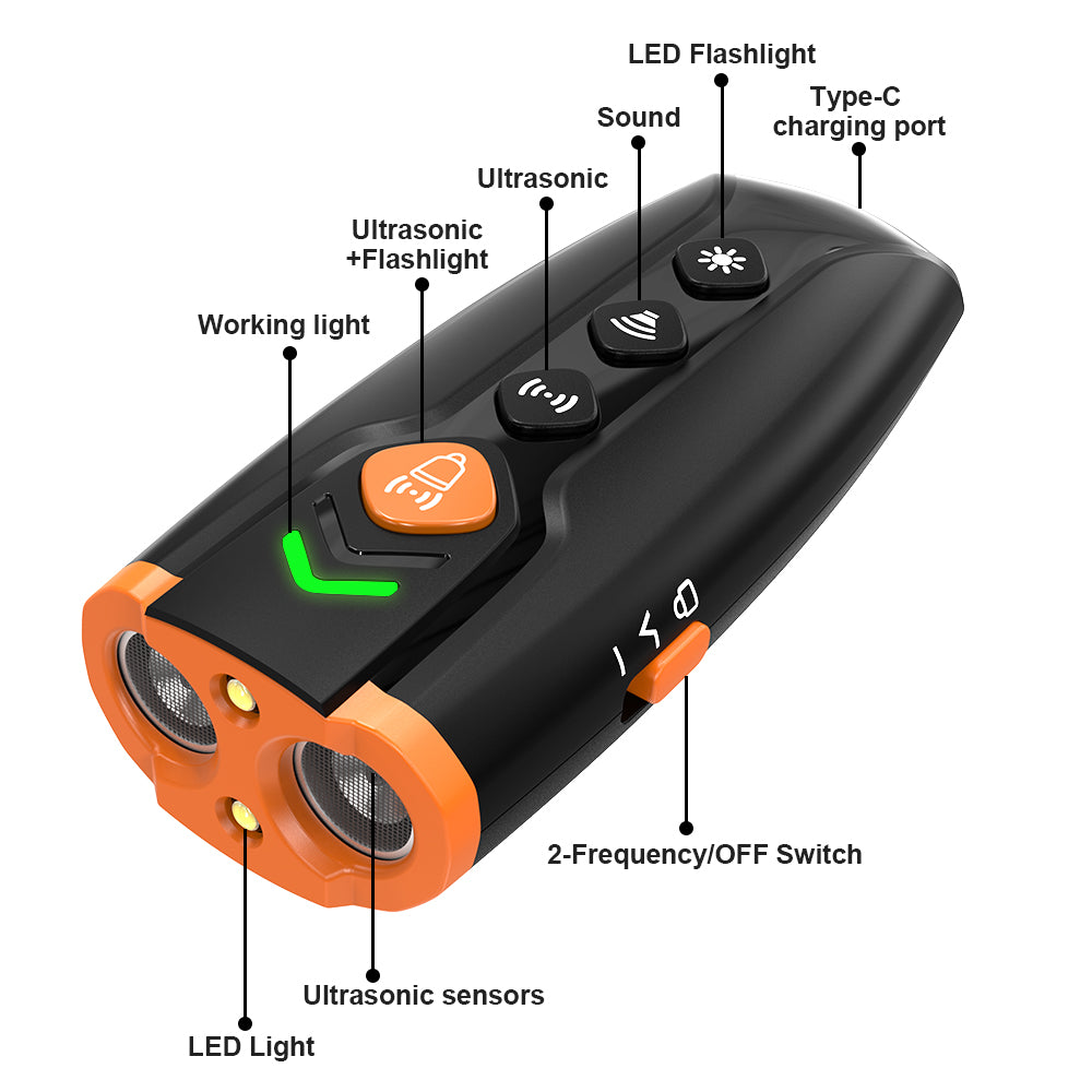 Charkool Dog Bark Deterrent Devices 2 in 1, Ultrasonic Dog Bark Deterrent Rechargeable/LED Flashlight, Dog Barking Dog Whistle with Dog Training Behavior Aids, 23 feet Range(Black)