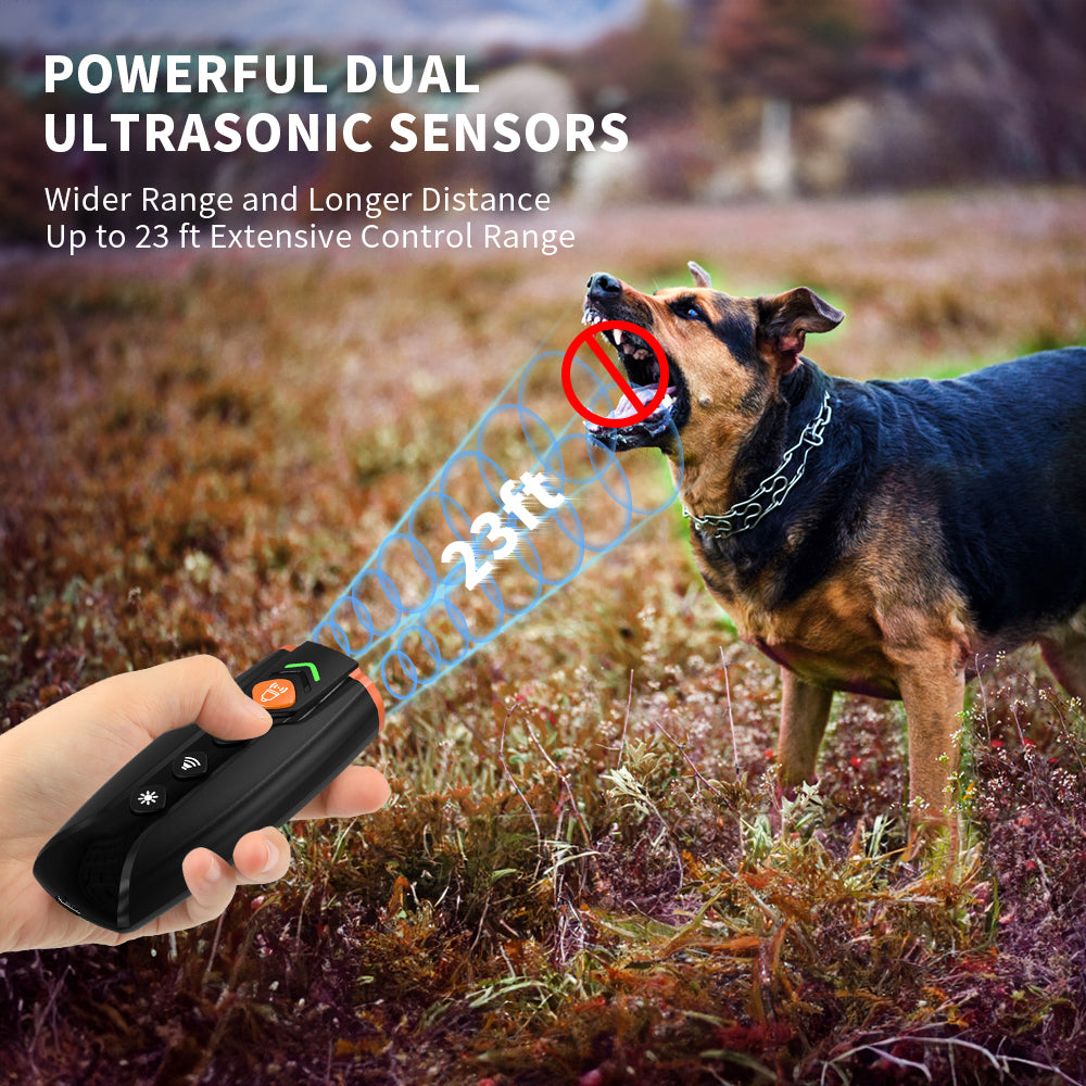 Charkool Dog Bark Deterrent Devices 2 in 1, Ultrasonic Dog Bark Deterrent Rechargeable/LED Flashlight, Dog Barking Dog Whistle with Dog Training Behavior Aids, 23 feet Range(Black)