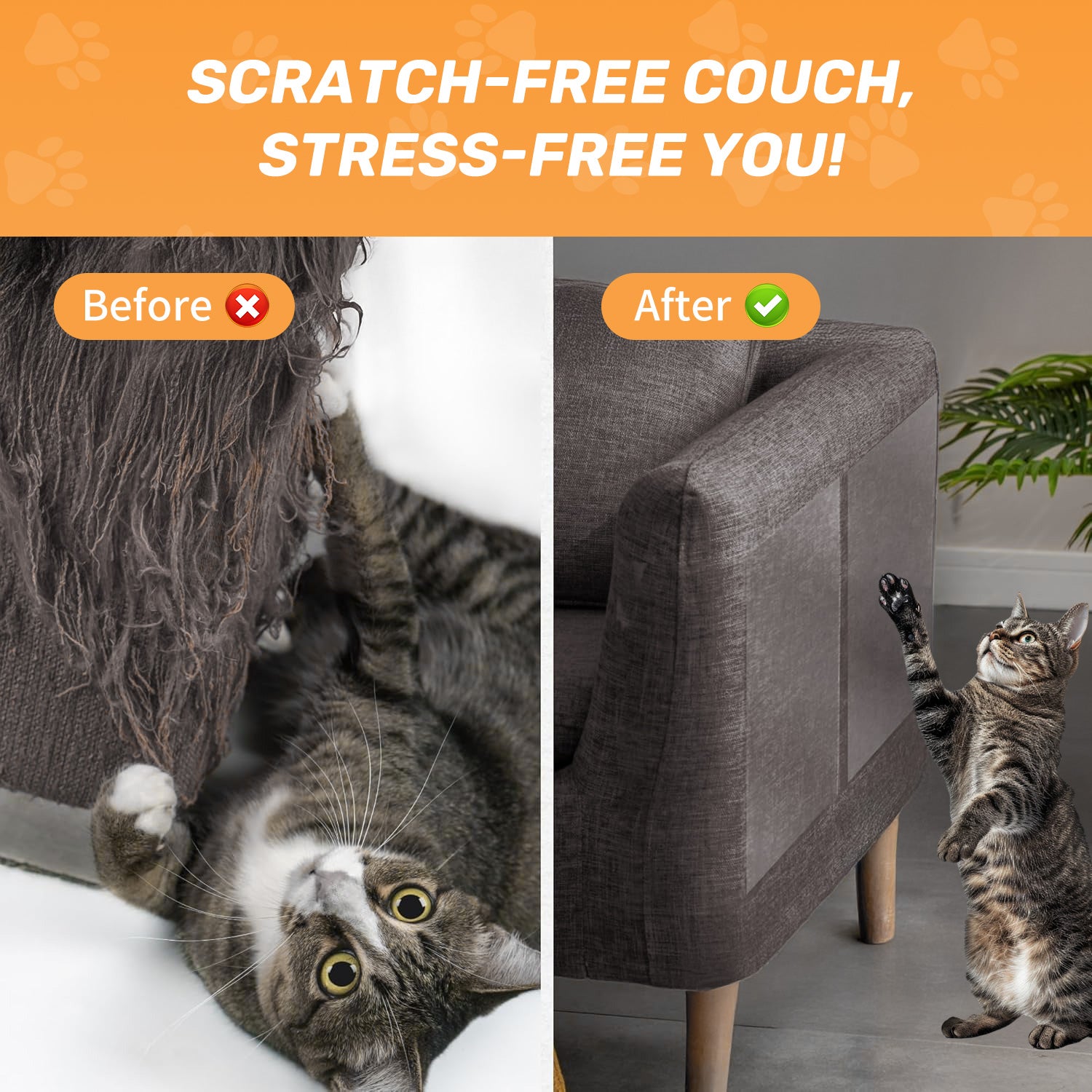 Anti-Cat Scratch Furniture Protector, Heavy-Duty Self-Adhesive Tape, with 20 Twist Pins