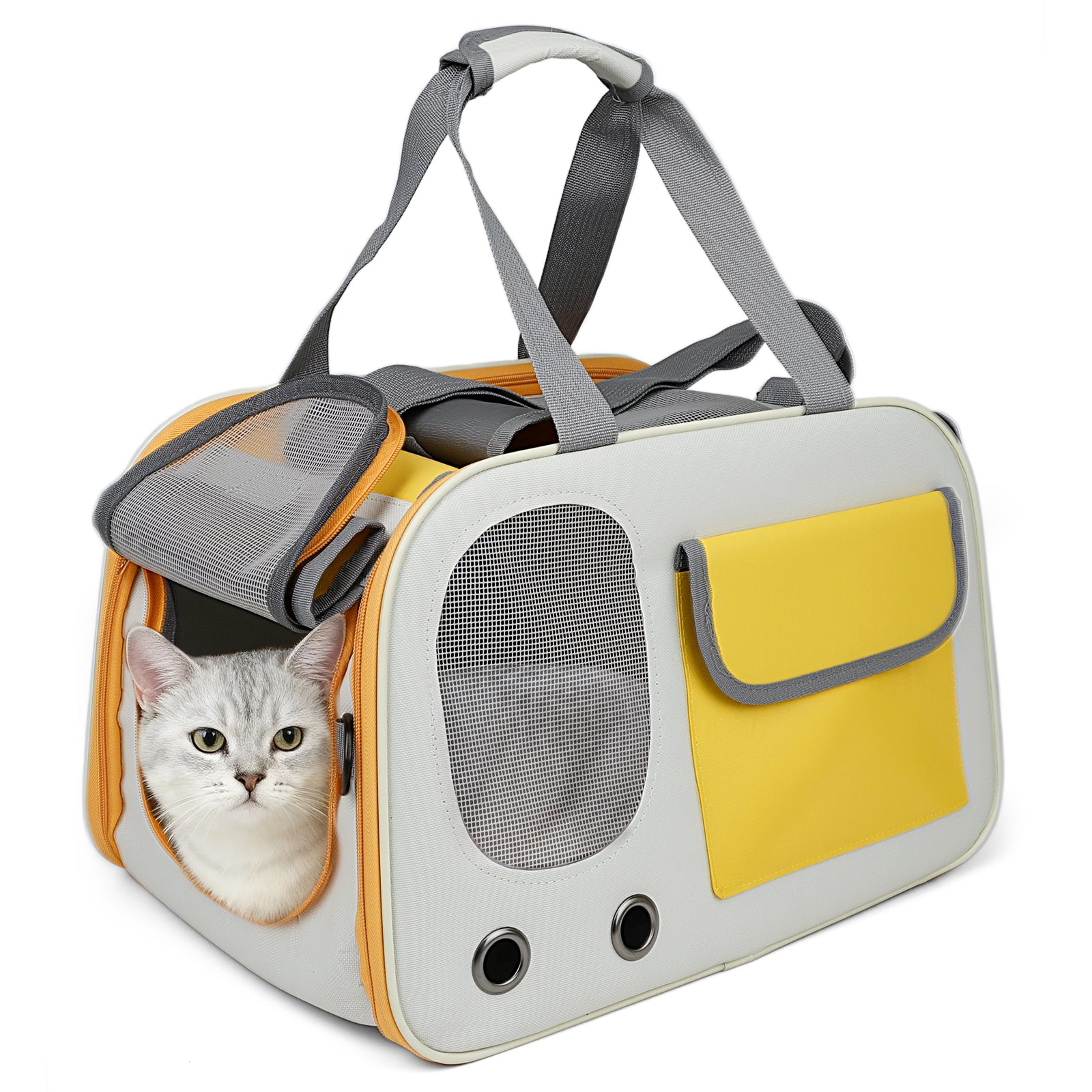 Jewyow Cat Carrier – Pet Carrier for Cats & Dogs, Enhanced Ventilation, Safety Locking Zippers, Padded Shoulder Strap