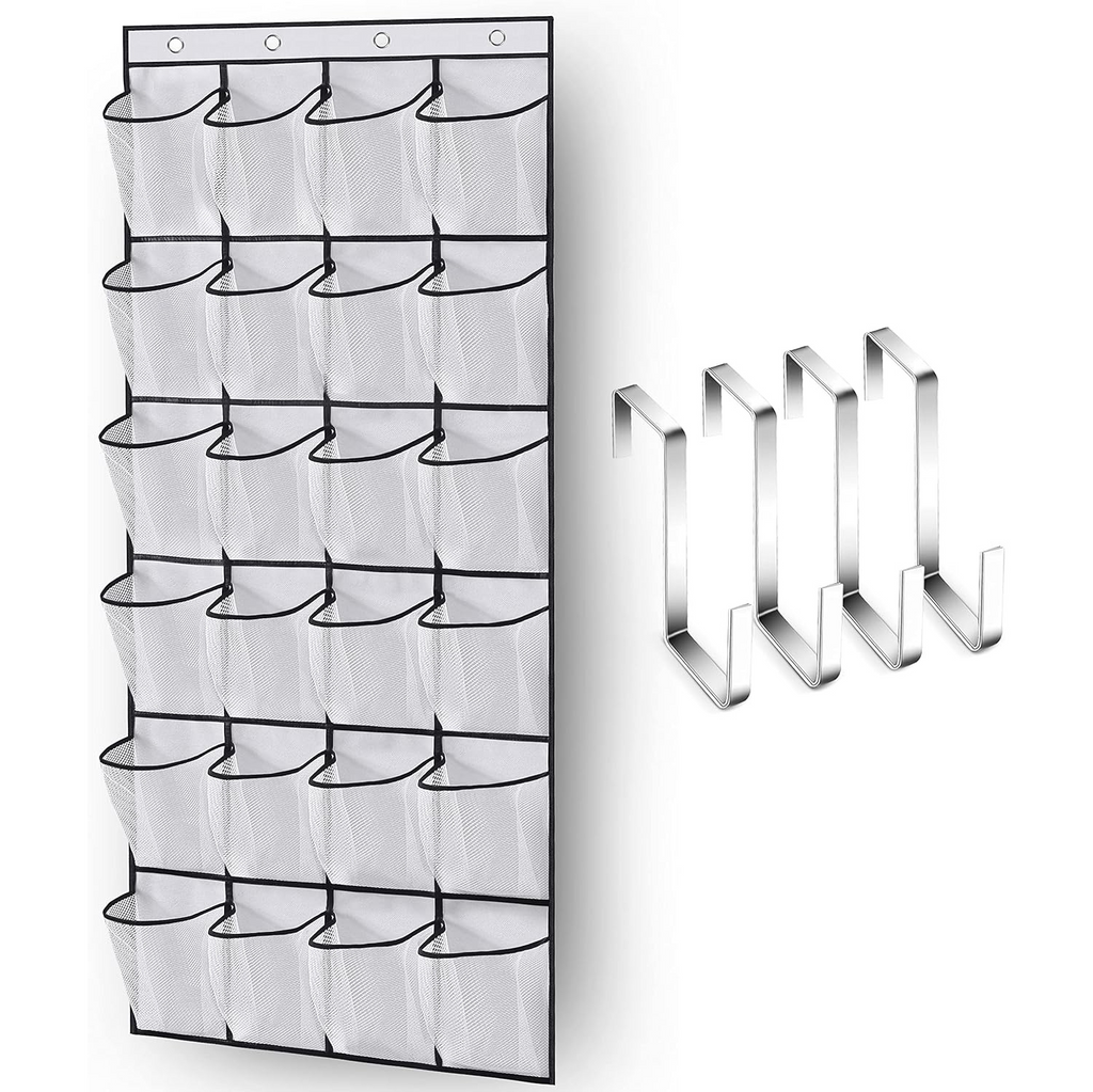 Charkool over the Door Shoe Organizer, 28 Large Breathable Mesh Pockets, Space Saving Hanging Storage Holder, Closet Rack Hanger Holds Up to 40 lbs, Hangs on Closets for Shoes, Accessories