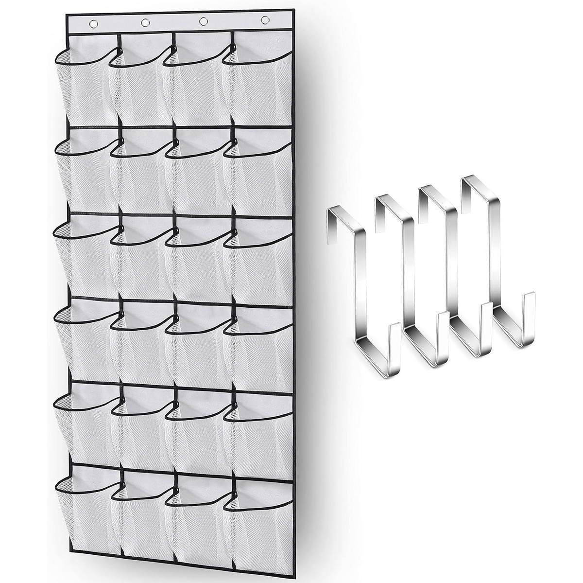 Charkool over the Door Shoe Organizer, 28 Large Breathable Mesh Pockets, Space Saving Hanging Storage Holder, Closet Rack Hanger Holds Up to 40 lbs, Hangs on Closets for Shoes, Accessories