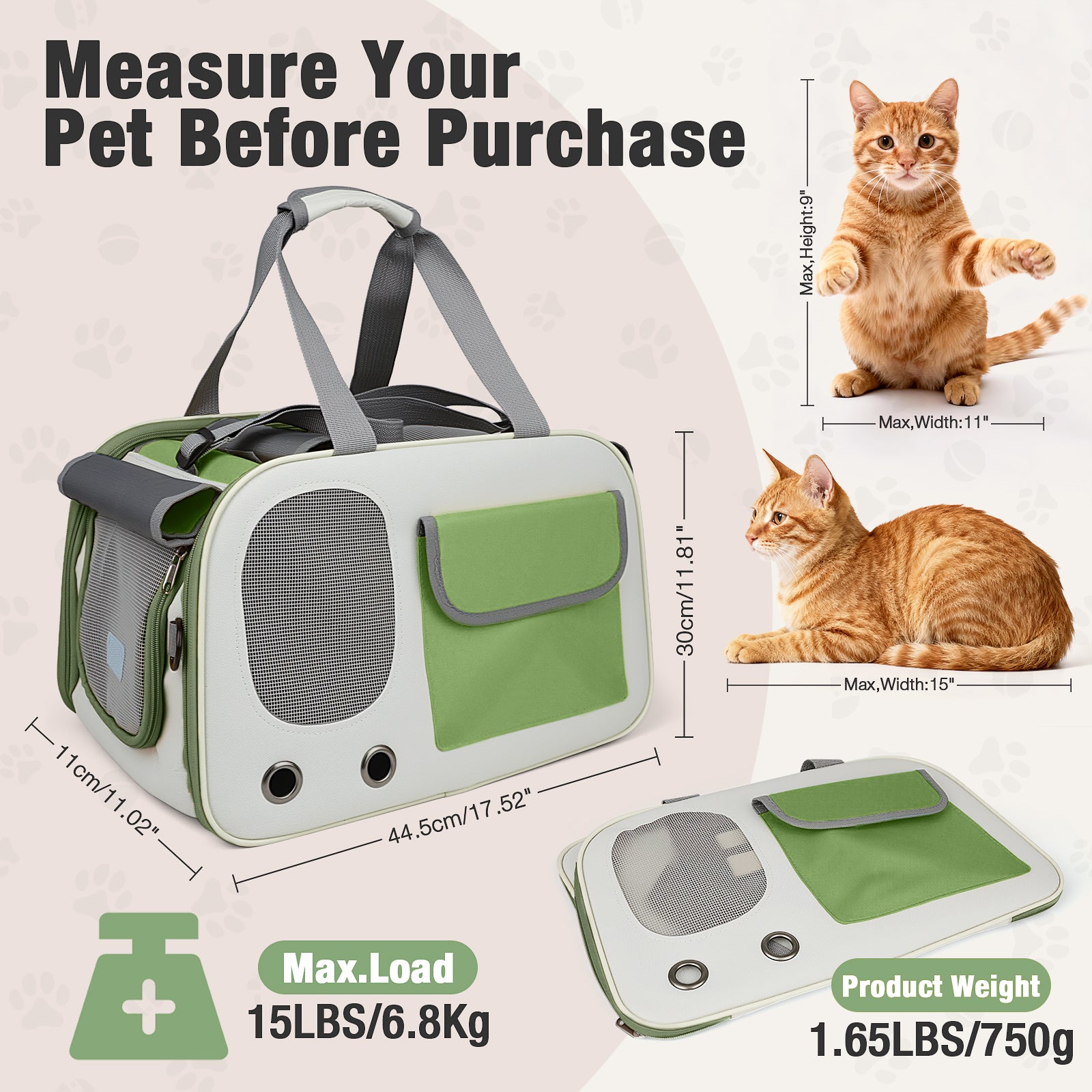 Jewyow Cat Carrier – Pet Carrier for Cats & Dogs, Enhanced Ventilation, Safety Locking Zippers, Padded Shoulder Strap