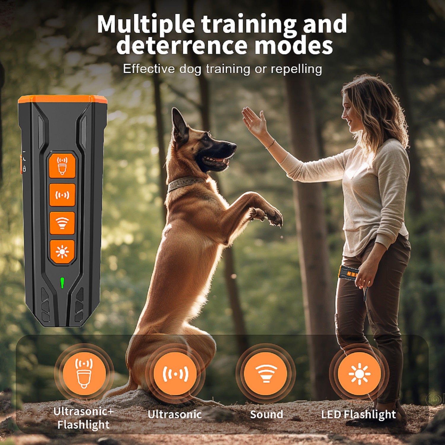 Charkool Dog Bark Deterrent Device, 4 Training/Deterrent Modes for Dogs, Dog Barking Control Devices Dog Training, 23 ft Range, Black Orange