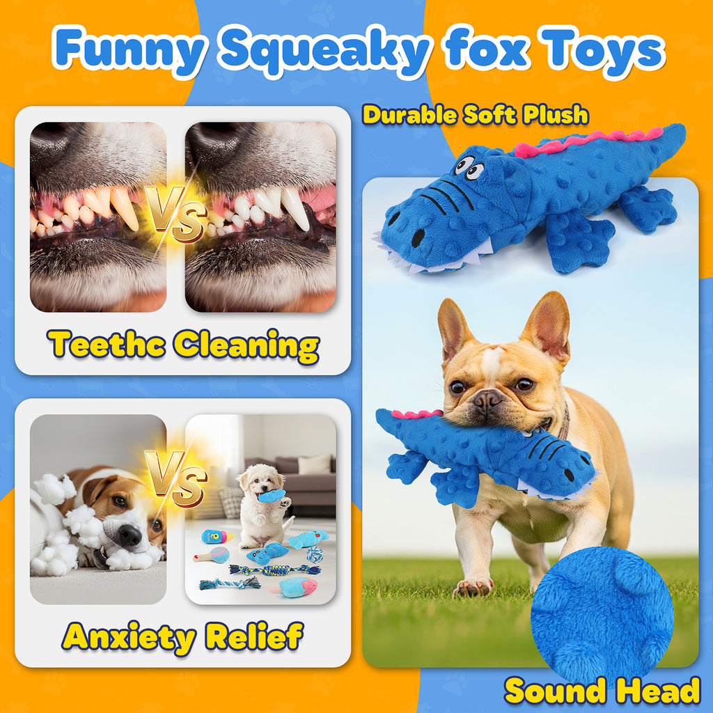 Jewyow 10-Pack Dog Toys Set for Small Dogs, Squeaky Plush Chew Toys with Ball & Rope for Puppy Teeth Cleaning, Interactive Fun and Training