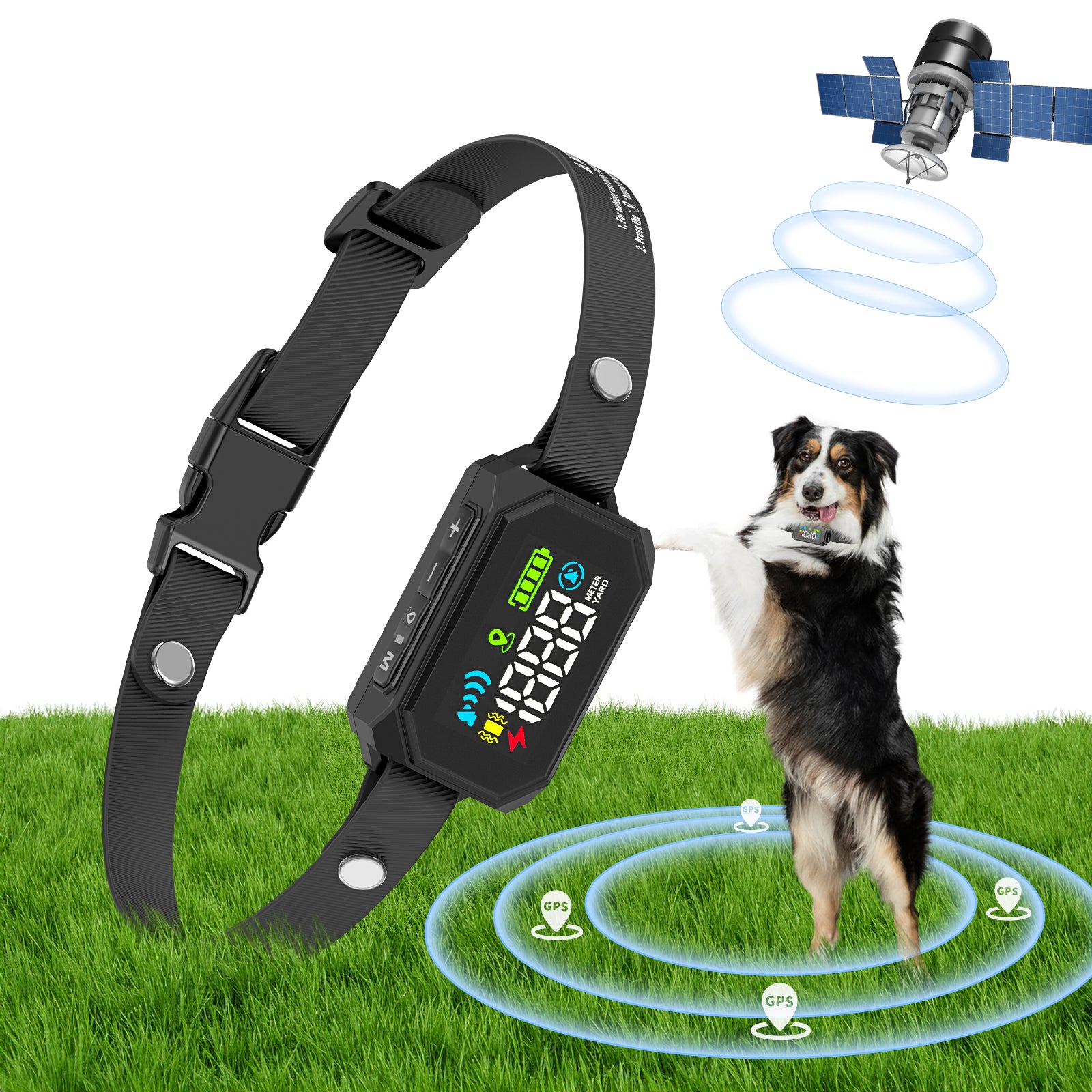 Jewyow GPS Wireless Electric Dog Fence, Perimeter Containment System with Rechargeable Collar, 33–1999 Yards Range, IPX7 Waterproof, 3 Correction Modes (Beep/Vibration/Shock)