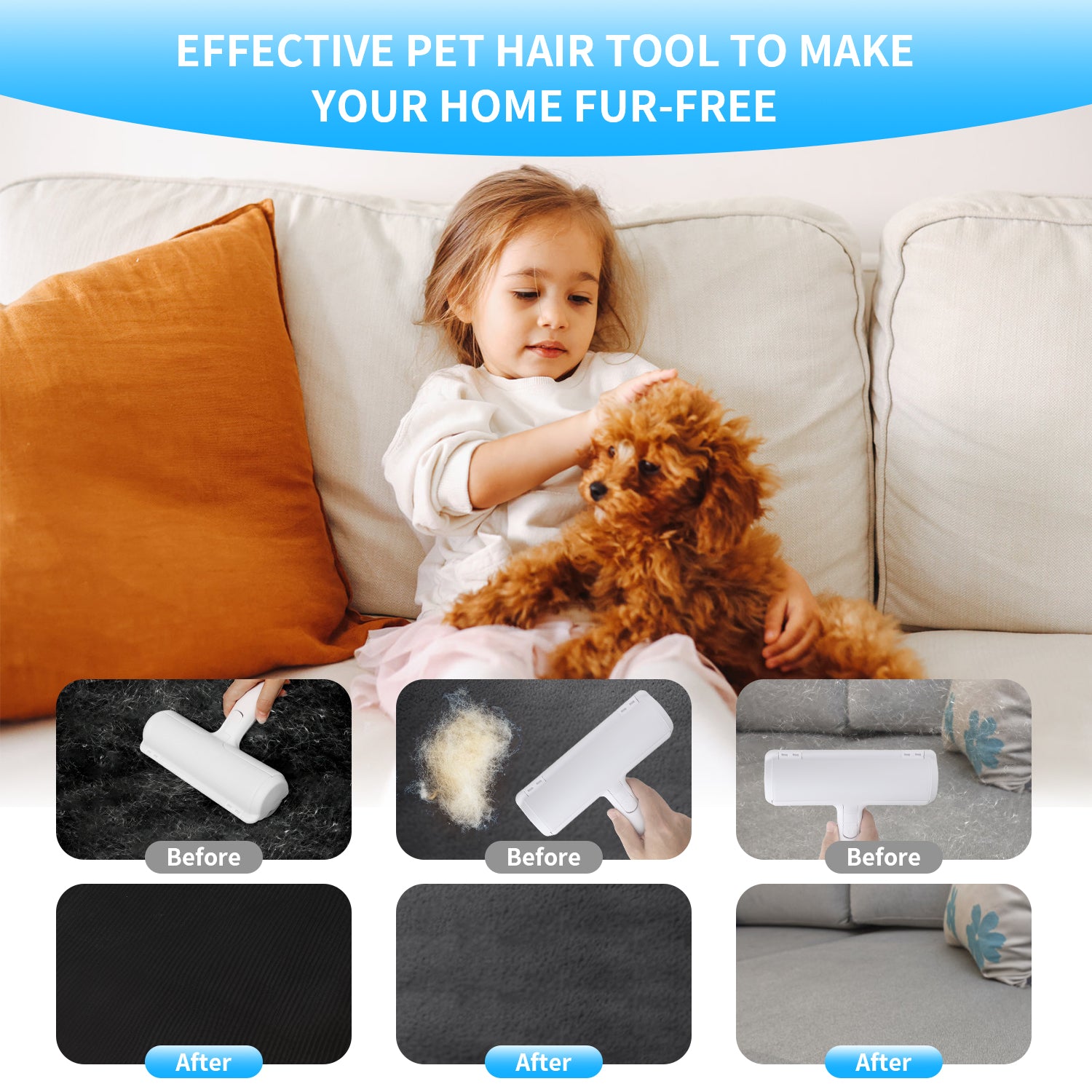 Charkool Pet Hair Remover Reusable Roller & Detailer Set, Work for Furniture, Couch, Carpet, Clothing and Bedding - Portable, Multi-Surface Fur Removal Tool Set
