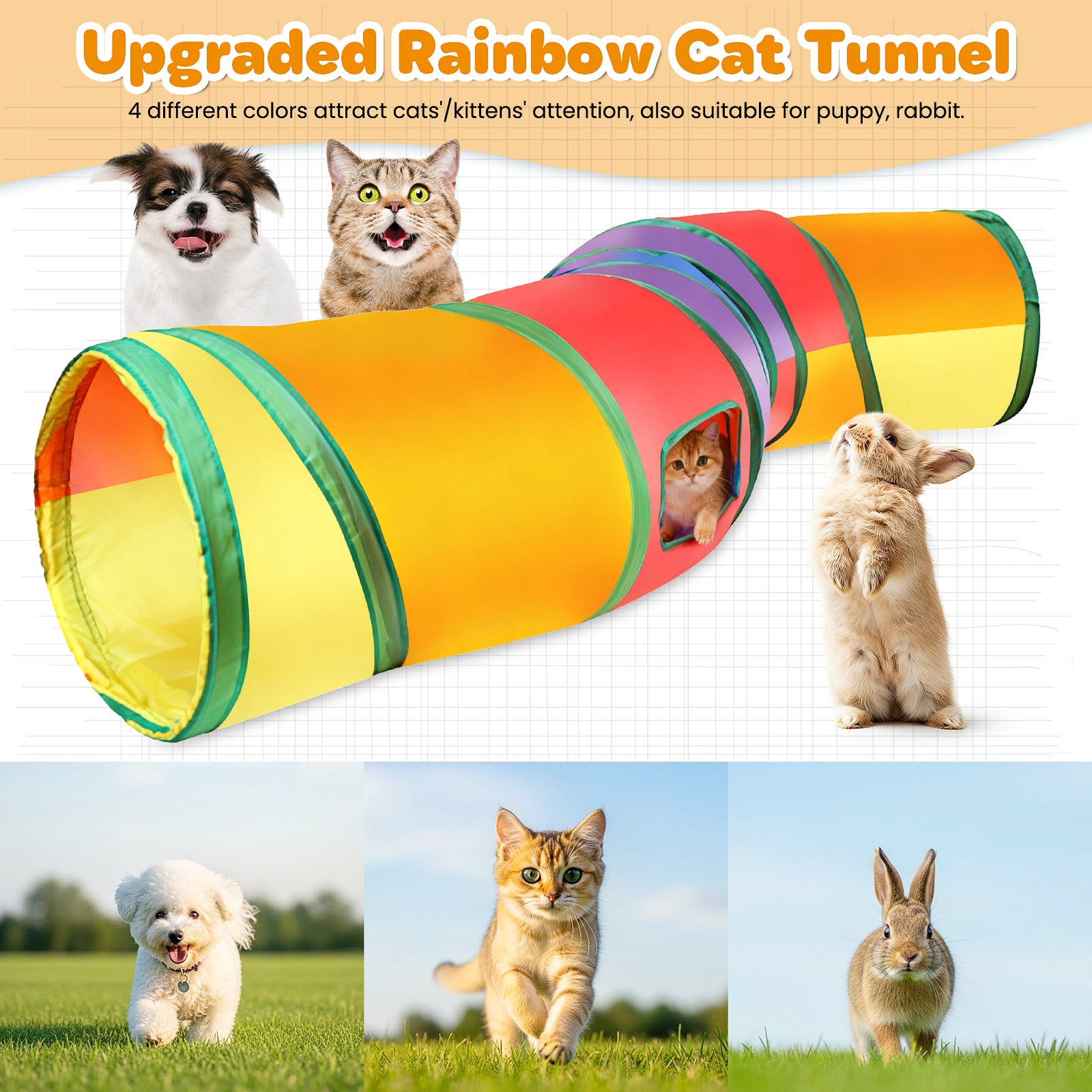 Jewyow 22 PCS Cats Toy Assortment, Catnip Toys, Interactive Pet Balls, Kitten Chew Toys, Feather Teaser Wand, Rainbow Tunnel & Mice Toys for Indoor Kitty