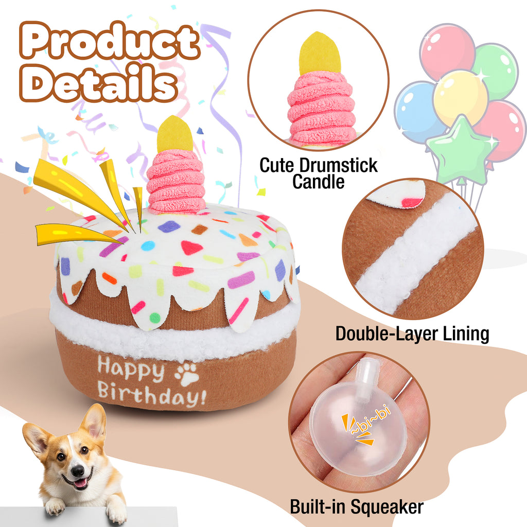 Jewyow Dog Birthday Toys for Large Dogs - Squeaky Plush "Cake" with Chew Guard, Durable & Fun Birthday Gift for Pets