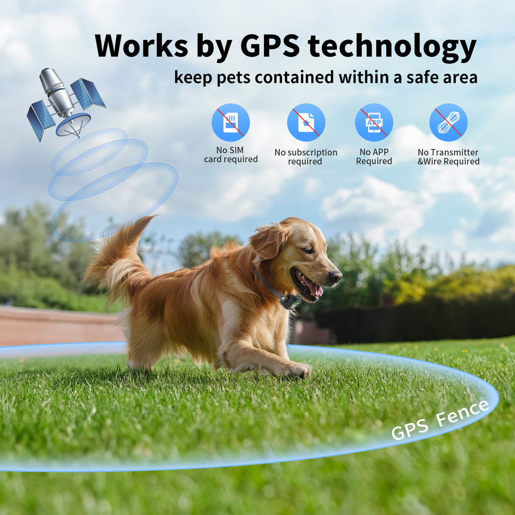 Jewyow GPS Wireless Electric Dog Fence, Perimeter Containment System with Rechargeable Collar, 33–1999 Yards Range, IPX7 Waterproof, 3 Correction Modes (Beep/Vibration/Shock)