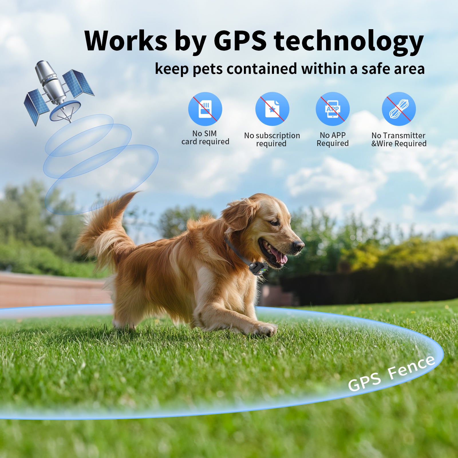 Jewyow GPS Wireless Electric Dog Fence, Perimeter Containment System with Rechargeable Collar, 33–1999 Yards Range, IPX7 Waterproof, 3 Correction Modes (Beep/Vibration/Shock)