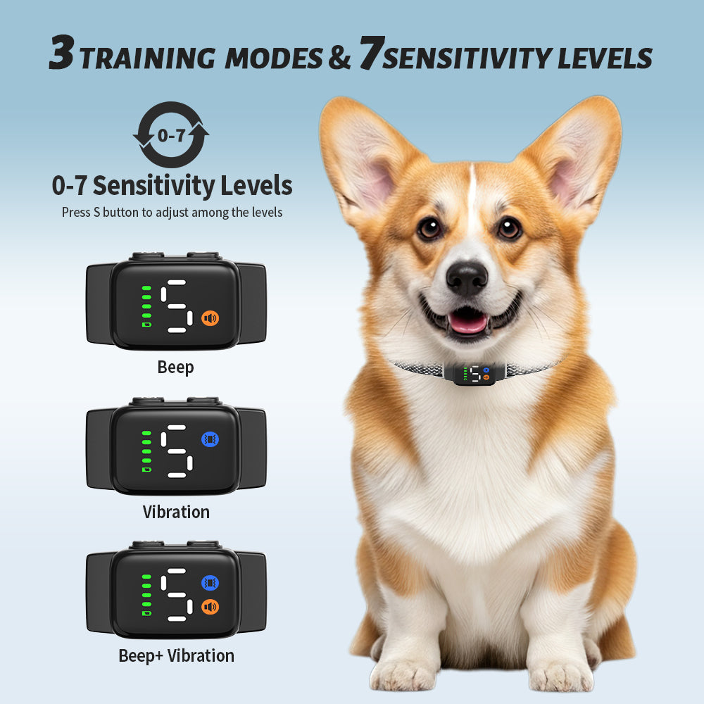 Jewyow Bark Collar for Small Dogs （6-40 lbs） - No Shock Anti Barking Collar - Rechargeable Smart Collar for Dog Training with 7 Sensitivity Levels and 3 Beep&Vibration Modes