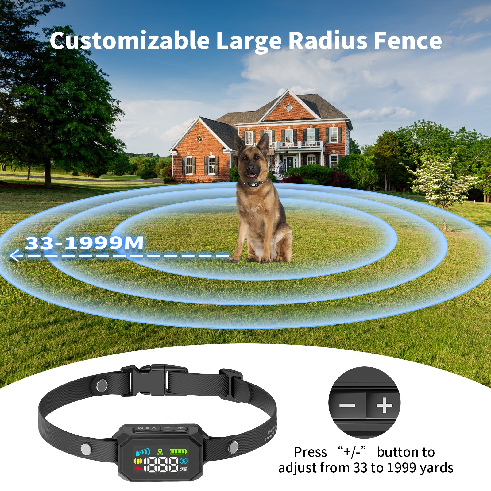 Jewyow GPS Wireless Electric Dog Fence, Perimeter Containment System with Rechargeable Collar, 33–1999 Yards Range, IPX7 Waterproof, 3 Correction Modes (Beep/Vibration/Shock)