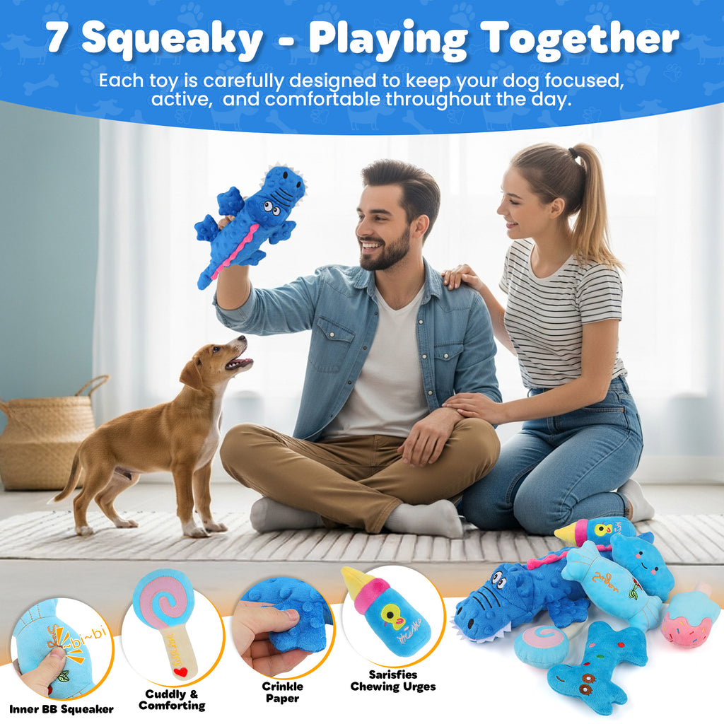 Jewyow 10-Pack Dog Toys Set for Small Dogs, Squeaky Plush Chew Toys with Ball & Rope for Puppy Teeth Cleaning, Interactive Fun and Training