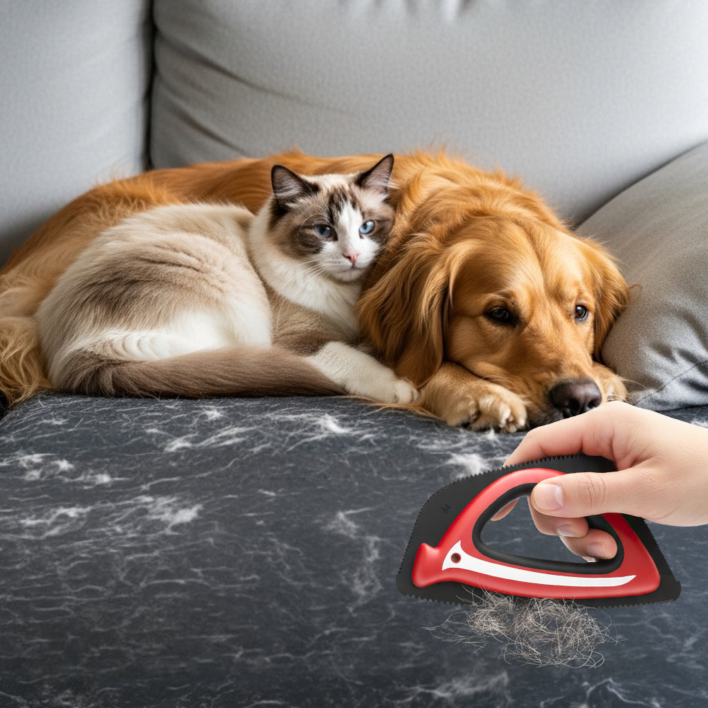 Jewyow Pet Hair Remover Brush – Efficient Dog & Cat Hair Removal Tool for Furniture, Carpet, Car Interior, Couch & Mats, Ergonomic & Durable (Red)