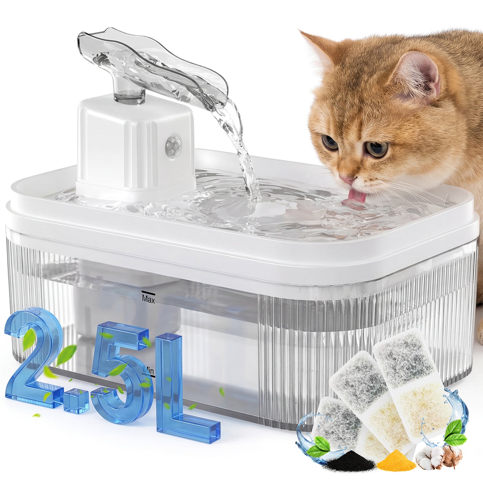 Jewyow Dog Fountain with a Filter and Charges, Cat Water Fountain Battery Operated, Automatic Dog Water Dispenser Drinking, 2.5 Liter